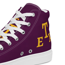 Load image into Gallery viewer, Purple/Gold ETX Men’s high top canvas shoes
