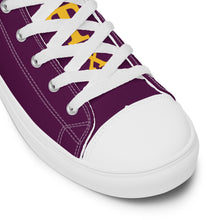 Load image into Gallery viewer, Purple/Gold ETX Men’s high top canvas shoes
